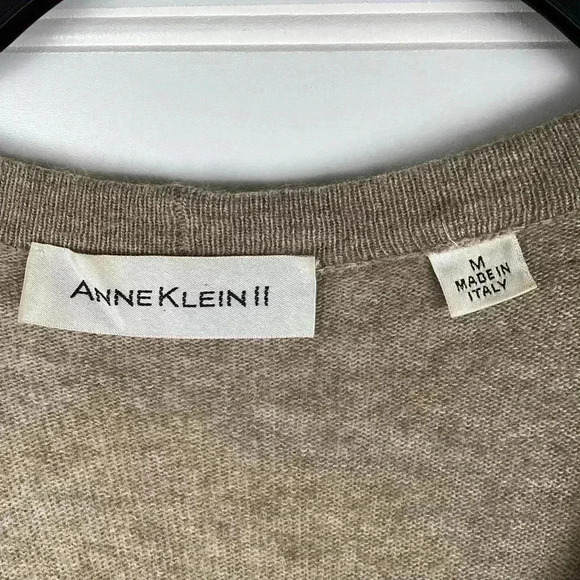 Anne Klein II Cashmere& Angora Blend Caedigan Sweater Taupe Made in Italy Medium - Picture 3 of 9
